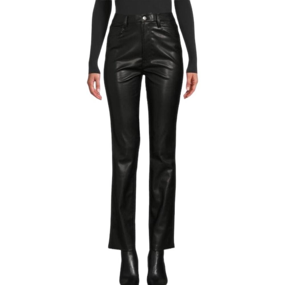 7 For All Mankind Black Faux Leather High Waisted Straight Leg Ankle Pants M